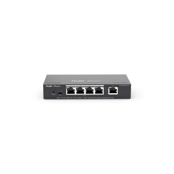 Ruijie RG-ES205GC-P Switch da tavolo - 5 porte - Velocità fino a 1 Gbps - PoE fino a 54 W - Box in acciaio - Gestione intelligente - Colore Nero