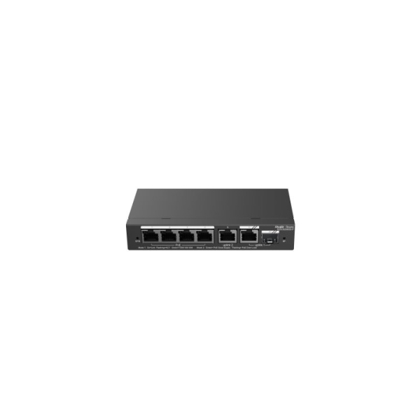 Ruijie RG-ES206GS-P Switch da tavolo - 6 porte - Velocità fino a 1 Gbps - Combo RJ45/SFP fino a 1 Gbps - PoE/PoE+ fino a 54 W - Box in acciaio - Gestione intelligente - Colore Nero