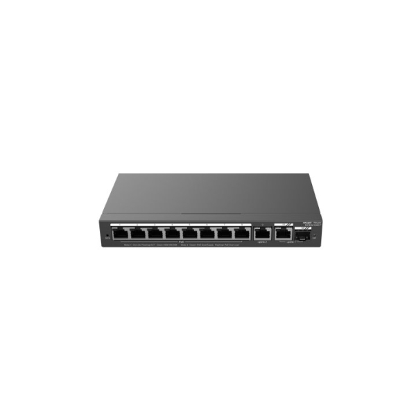Ruijie RG-ES210GS-P Switch da tavolo - 8 porte Ethernet da 1 Gbps - 1 uplink da 1 Gbps - 1 porta combinata RJ45/SFP fino a 1 Gbps - PoE/PoE+ fino a 120 W - Box in acciaio - Gestione intelligente - Colore Nero