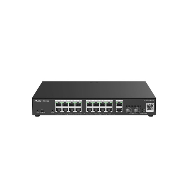 Ruijie RG-ES220GS-P Switch da tavolo - 18 porte Ethernet fino a 1 Gbps - 2x SFP 1 Gbps - PoE/PoE+ fino a 250 W - Box in acciaio - Gestione intelligente - Colore Nero