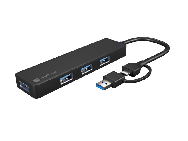 Natec Mayfly Hub USB-C - 4 porte USB 3.0 - Adattatore da USB-C a USB-A - Colore Nero