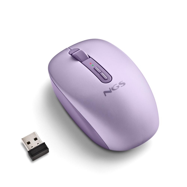 NGS Fog Dual Mouse wireless 1600 dpi - Bluetooth 5.2 e 2,4 GHz - 3 pulsanti - Silenzioso - Colore viola