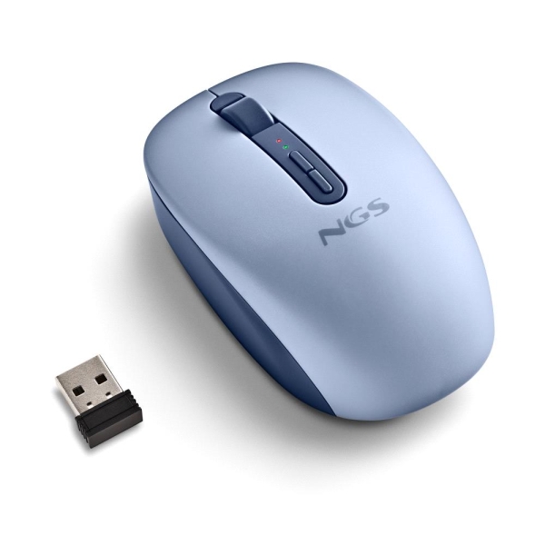 NGS Fog Dual Mouse wireless 1600 dpi - Bluetooth 5.2 e 2,4 GHz - 3 pulsanti - Silenzioso - Colore Blu
