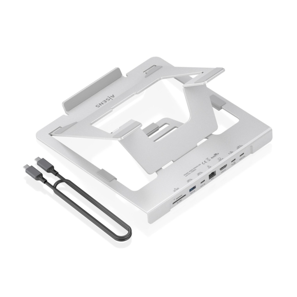 Aisens ASUC-7P045-GR Supporto per portatile fino a 16" - Regolabile in altezza - Antiscivolo - Pieghevole - Docking USB-C 7 in 1 - Colore Grigio