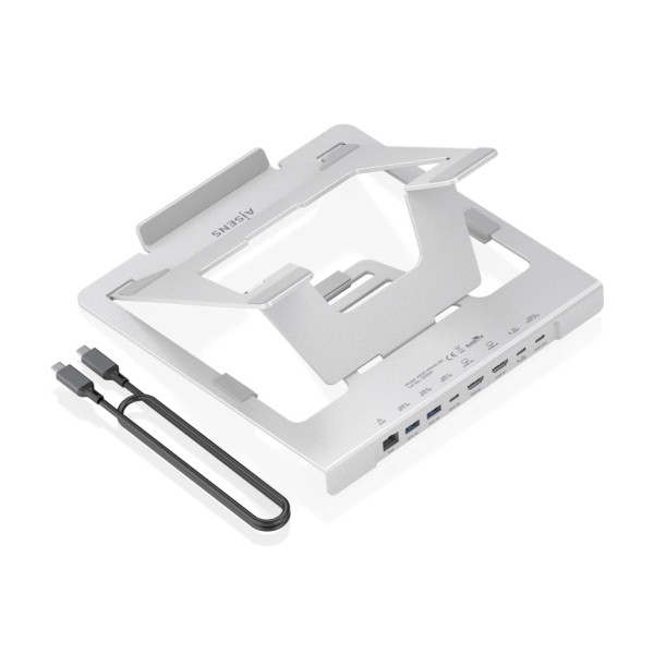 Aisens ASUC-7P046-GR Supporto per portatile fino a 16" - Regolabile in altezza - Antiscivolo - Pieghevole - Docking USB-C 7 in 1 - Colore Grigio