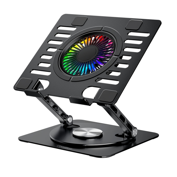 Coolbox CoolBoox CoolAir RGB Supporto rialzato per portatile fino a 17" - Regolabile in altezza - Rotazione della base a 360° - Ventola RGB - Colore Nero