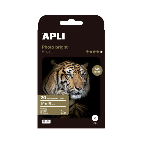 Apli Photobright Confezione da 20 fogli di carta fotografica 10x15 cm 240 g/m² - Finitura lucida - Adatta alle Stampanti a getto d’inchiostro