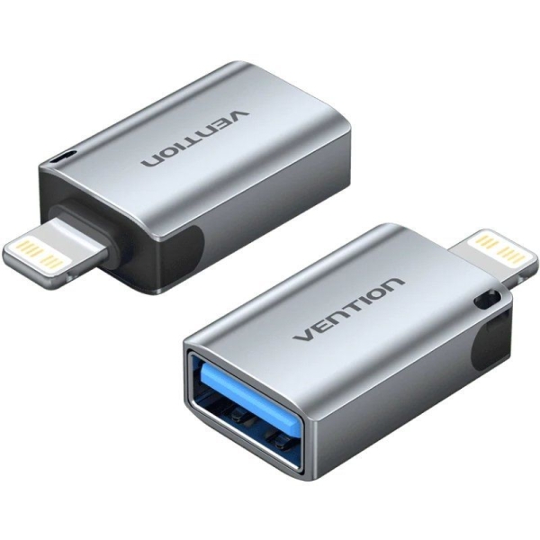 Adattatore Vention per Apple - Lightning Maschio - USB-A Femmina - Funzione OTG - Alluminio - Colore Grigio
