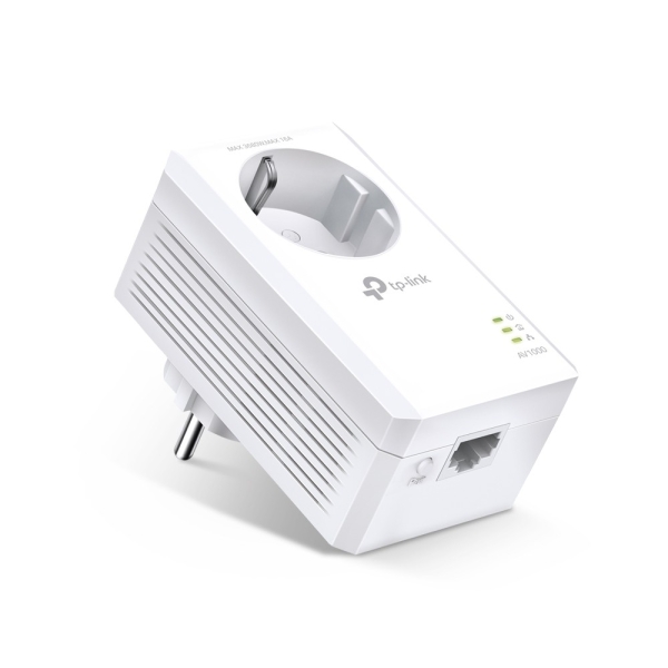 TP-Link TL-PA7017P Adattatore Powerline - Velocità fino a 1 Gbps - Copertura fino a 300 m - Presa di corrente integrata - Ethernet - Plug and Play - Colore Bianco