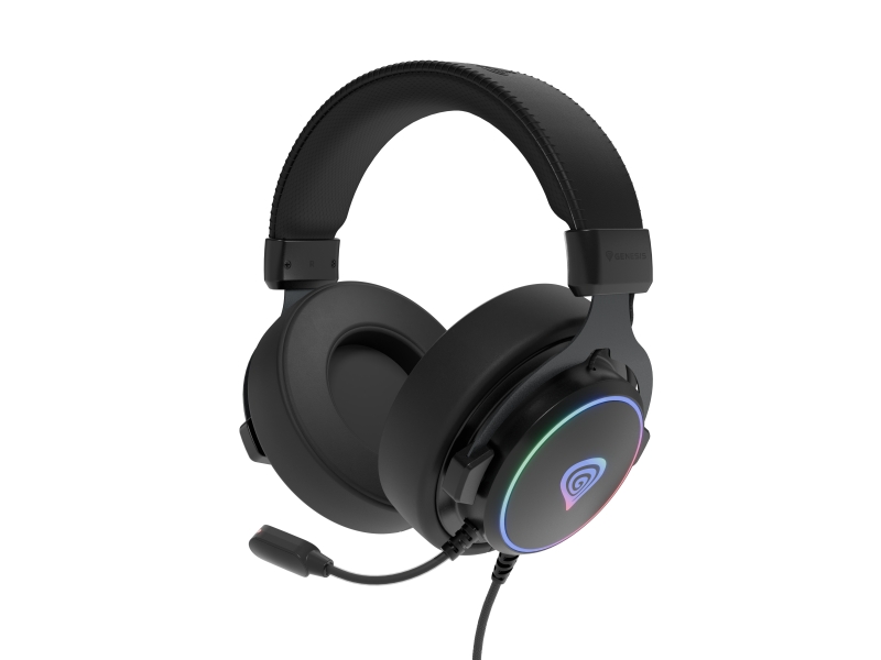 Cuffie da gioco Genesis Neon 764 - Altoparlanti da 50 mm - Microfono - 7.1 virtuale - RGB - USB - Colore: Nero
