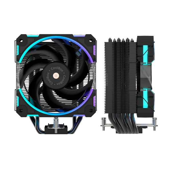 Coolbox H6 Ring ARGB Dissipatore multi-socket - 6 heatpipe - 240 W TDP - Ventola da 120 mm - Velocità max. 2000 rpm - Illuminazione ARGB - Colore Nero