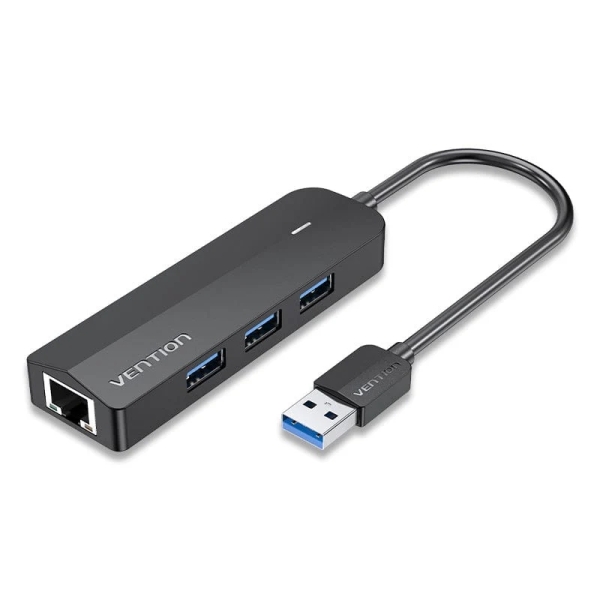 Hub USB 4 in 1 Vention - 3xUSB-A - Ethernet RJ45 - Cavo USB-A di 15 cm - Indicatore LED - Velocità fino a 5 Gbps - Colore Nero