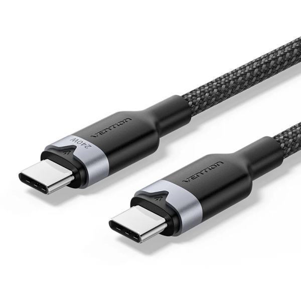 Cavo USB-C Vention - Potenza fino a 240 W - Lunghezza 2 m - Rivestimento in nylon intrecciato - Velocità fino a 480 Mbps - Colore Nero