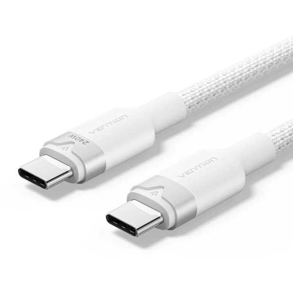 Cavo USB-C Vention - Potenza fino a 240 W - Lunghezza 2 m - Rivestimento in nylon intrecciato - Velocità fino a 480 Mbps - Colore Bianco