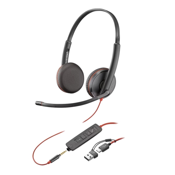 Cuffie con Microfono HP Poly Blackwire 3220 USB-C - Cuscinetti Imbottiti - Controlli sul Cavo - Adattatore USB-A - Colore Nero