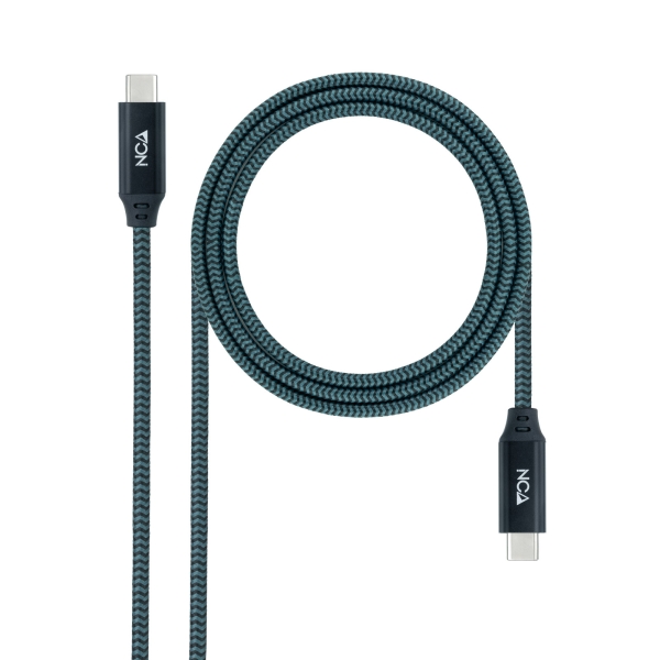 Cavo USB-C Nanocable - Lunghezza 1 m - 20 Gbps - Ricarica da 100 W - 5 A - Video 4K a 60 Hz - Chip E-mark - Compatibile con Thunderbolt 3 - Connettori in Alluminio - Colore: Grigio e Nero