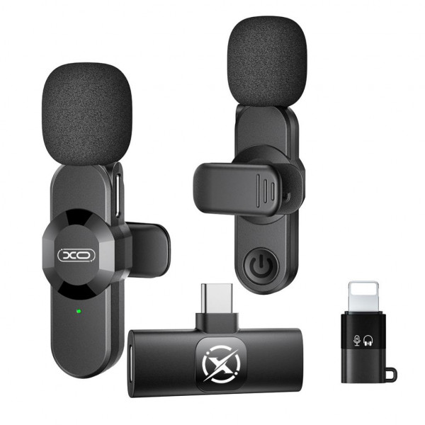 XO MC14 Microfono da bavero wireless - Cancellazione del rumore - 100 Hz-10 kHz - Portata 15 m - USB-C - Clip - Peso leggero di 7 g - 58 x 16 x 29 mm - Colore Nero