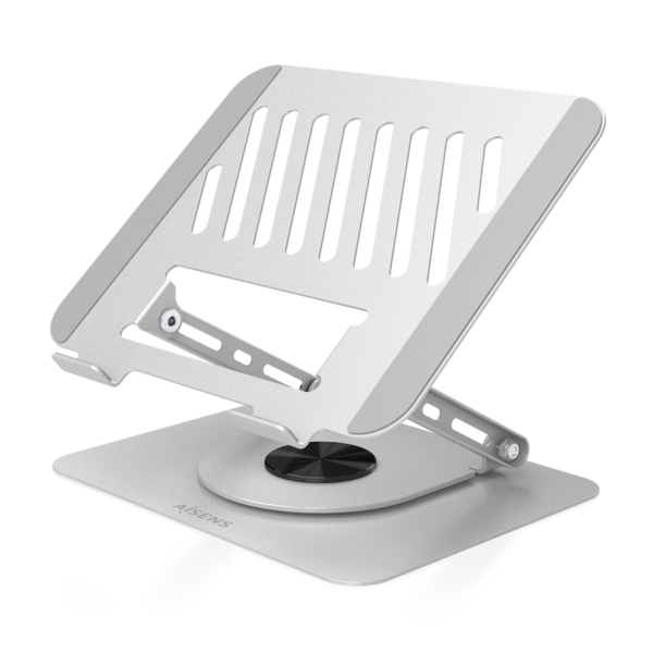 Aisens Supporto da tavolo XL per portatile/tablet - Girevole e regolabile - Rotazione a 360° - Pieghevole e compatto - Antiscivolo - Compatibile con dispositivi da 10-17" - Colore Argento